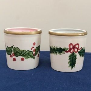 Bath & Body Berry, Winter Garland Christmas Holly Painted Ceramic Votive Candles